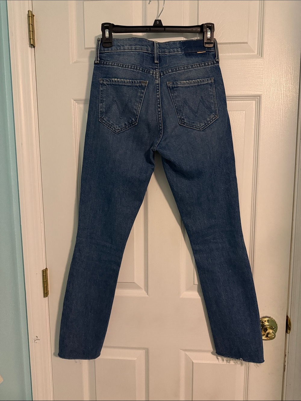 MOTHER The Mid Rise Dazzler Ankle Step  Fray Jeans in Med- Dark Blue Size 24 - Picture 5 of 9